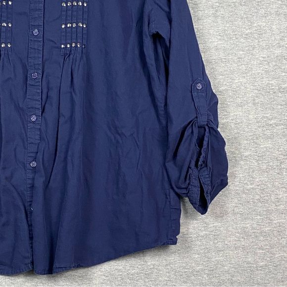St. Johns Bay Womens Blue Button Long Sleeve V Neck Decorative Button Down XL - Picture 4 of 11